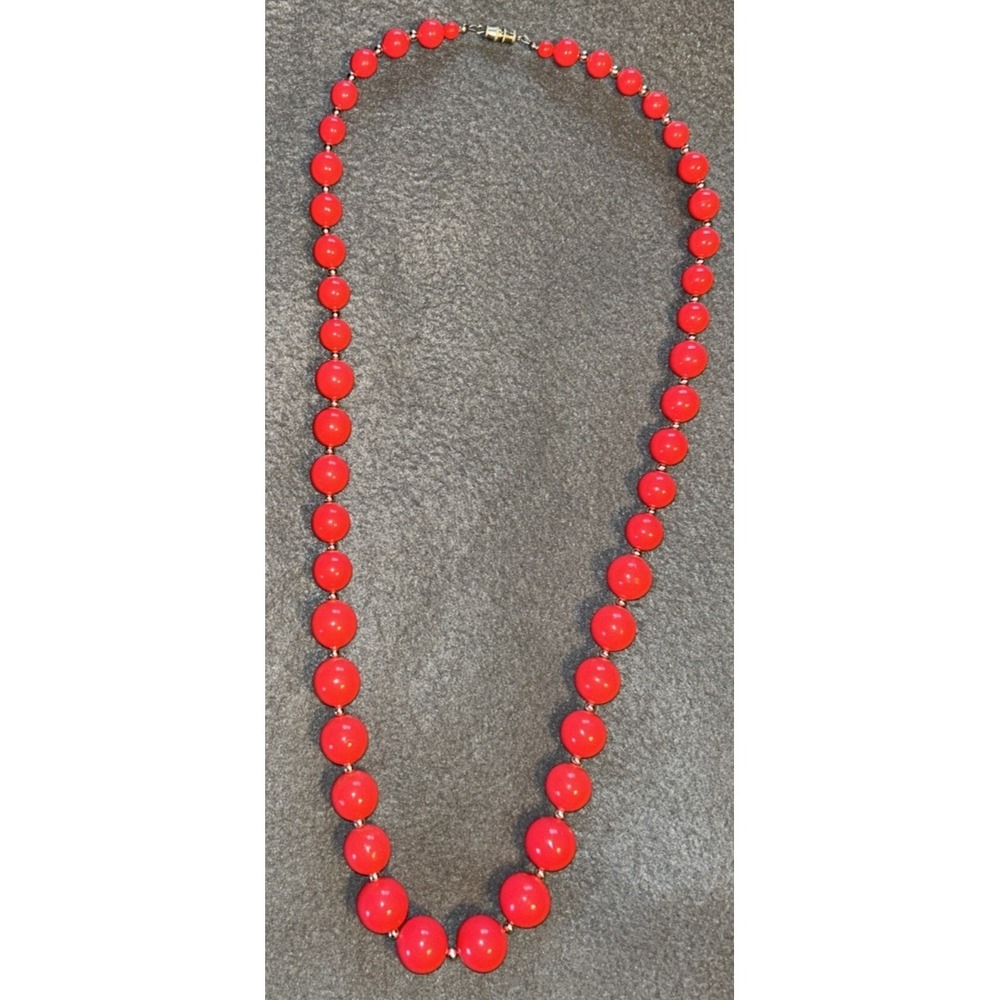 VTG Pink and Silver Beaded Plastic Ball Chain Necklace 30"